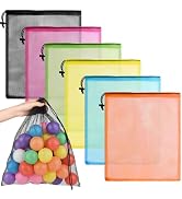 PLULON 6 Pcs Mesh Bag Drawstring Mesh Laundry Bags, 18 x 12 Inch Nylon Drawstring Bag for Pool Be...