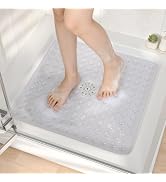 HITSLAM 21x21 Inch Square Shower Mat Non Slip, Anti Slip Bathtub Mat with Strong Suction Cups & D...
