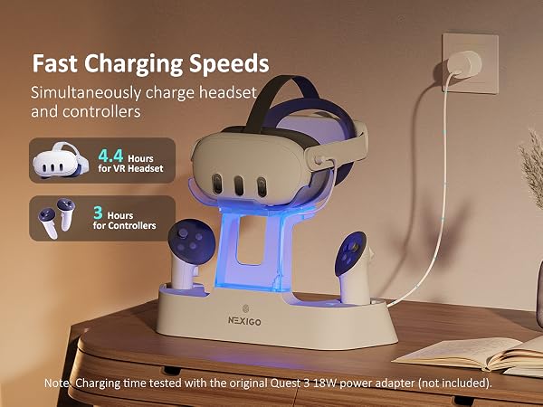 S20 Pro Charging Dock is charging for Quest 3 headset and controllers.