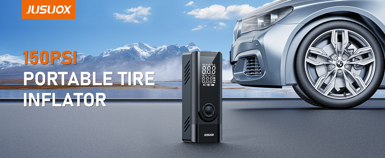 JUSUOX 150PSI Tire Inflator Portable Air Compressor Cordless Air Pump for Car Tires Bike