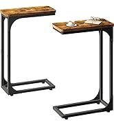 QEEIG Slim C Shaped End Table Set of 2 Narrow Side Tables Living Room Bedroom Skunny Thin Small F...