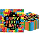 50Pcs Building Block Paper Napkins, Birthday Party Napkins Disposable Colorful Blocks Bricks Dinn...