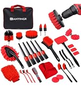 MIANYINGR 32Pcs Car Detailing Kit, Auto Detailing Brush Set and Drill Brush Attachments with Port...