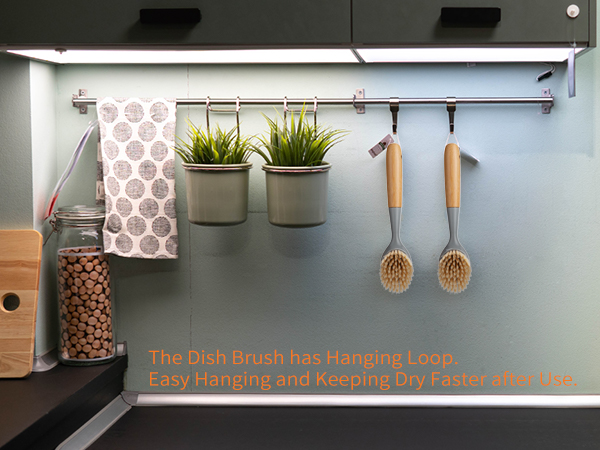 The Dish Brush Has Hook Design with Heart,Easy Hanging and Keeping Dry Faster after Use.