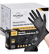 TitanFlex Heavy-Duty Black Disposable Nitrile Gloves, Box of 100, 6-mil, Fully Textured, Powder-F...
