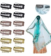12 Pcs Chunni Clips with Safty Pins,Dupatta Hair Clip Easy to Use with Dupatta, Hijab & Tikka Set...