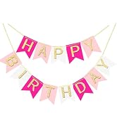 Glitter Pink Happy Birthday Banner Theme Birthday Party Supplies Handmade Garland Decorations Gir...