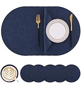 Homaxy Round Faux Leather Placemats and Coasters, Washable Dual-Side Table Mats, Wipeable Heat-Re...