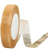 KTENGLEZ Silvery Brown Sheer Ribbon, 50 Yards 3/5 inch Wide Shimmer Sheer Organza Ribbon for Gift...