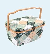 Dritz Large Oval Sewing Basket, Green Patchwork