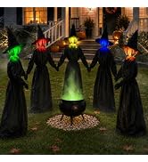 Halloween Decorations Outdoor - 5 Pack 4.26 FT Light Up Holding Hands Witches with Color Changing...