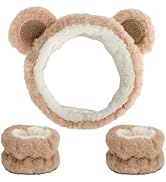 Canitor Face Wash Headband with Wrist Towels - Soft Coral Fleece Spa Makeup Headband, Cute Animal...
