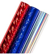 LeZakaa Holographic Wrapping Paper Roll - Mini Roll - Blue Star/Red Stripe/Silver Colors for Inde...