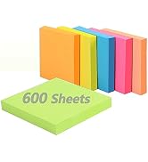 Teskyer 600 Sheets Sticky Notes, 3x3 Inch, 6 Pads Strong Adhesive Self-Stick Notes, 6 Bright Colo...
