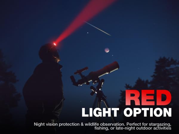 Red light offers night vision protection. Perfect for stargazing, fishing, or late-night activities