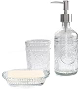 FEILANDUO 3Pcs Glass Bathroom Accessories Set, Lotion & Soap Dispenser, Toothbrush Holder, Soap D...