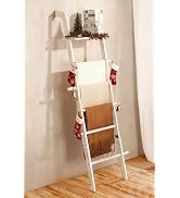 Wash White Wood Blanket Ladder with Top Shelf for the Living Room, 67in Decorative Blanket Holder...