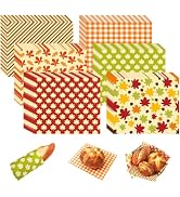 JarThenaAMCS 300 Pcs Fall Wax Paper Orange Green Maple Leaves Plaid Stripe Deli Wrap Waterproof O...