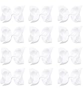 Oaoleer Big Hair Bows for Girls 12 PCS 6" White Grosgrain Ribbon Large Boutique Bow Alligator Cli...