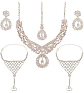 WADORN Indian Jewelry Sets, Bollywood Wedding Jewelry Set Golden Choker Necklace Maang Tikka Earr...