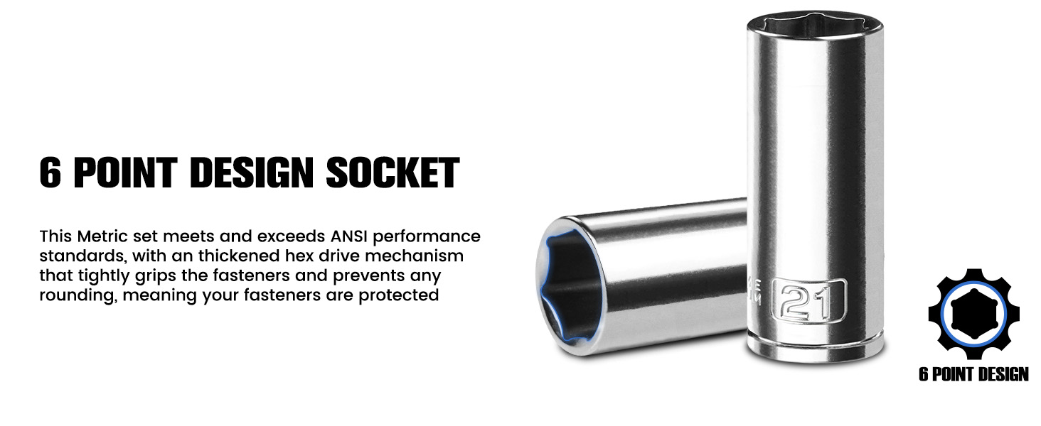 10PCS 3/8” Drive Deep Impact Socket Set, Metric(10mm-21mm)