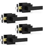 Plustool 4 Pack Matte Black Door Handles, Passage Door Levers for Hallway & Closet, Interior Keyl...