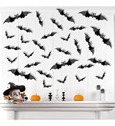 100PCS Halloween 3D Bats Wall Decoration - 4 Different Sizes with Glow Eyes PVC Scary Realistic B...