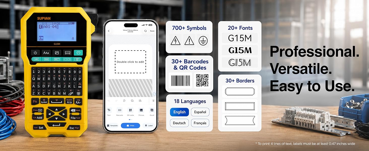 Includes 700+ Symbols, 30+ Barcodes & QR Codes, 20+ Fonts, 18 Languages, And 30+ Borders