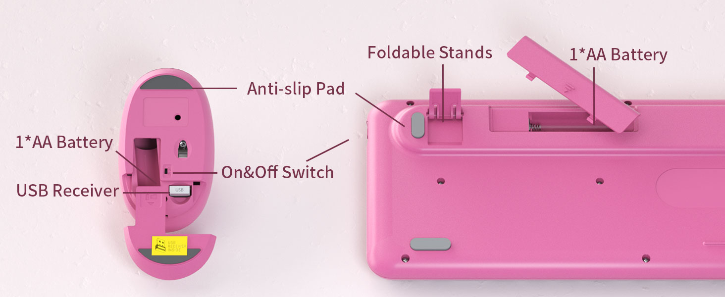 Wireless Keyboard Mouse Combo 2.4Ghz Cute Colorful 104 Keys Full Size Retro Typewriter