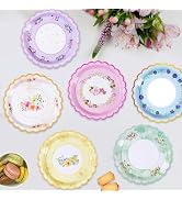 Tyzarglef 48 PCS Floral Paper Plates for Tea Party Decorations, 7 inch Disposable dessert plates ...
