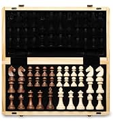 A&A 15 inch Foldable Wooden Magnetic Chess Set w/ 3 inch King Height Staunton Chess Pieces - Pine...