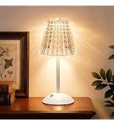 Nusogon Rechargeable Cordless Table Lamp, Touch Control Crystal Desk Lamp with 3500mAh Battery, 3...
