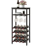 IBUYKE Wine Racks Freestanding Floor,Liquor Bottle Holder,16 Bottles Wine Cabinet with Glass Hold...