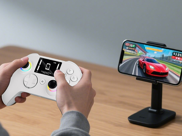 one person happy playing on mobile phone with remote controller