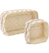 Fammart Clear Travel Makeup Bag for Women, TSA Approved Checkered Cosmetic Bag Make Up Car Organi...