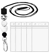 BIHRTC Clear ID Card Holder with Lanyard Badge Holders Silicone Bead Neck Lanyard Key Chain Water...