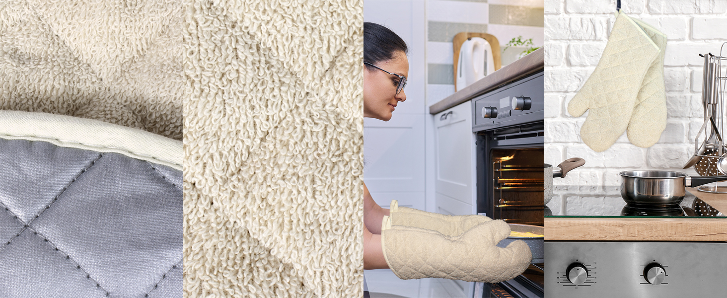 Nouvelle Legende Cotton Quilted Terry Oven Mitts Long Lasting Heat Resistance Protection, 17 Inches