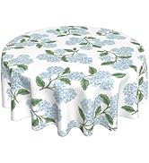 DAFENA Blue Green Floral Round Tablecloth 70 Inch Hydrangea Flower Table Cloth Spring Summer Holi...