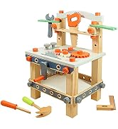 Wooden Tool Bench for Kids Toddlers, Pretend Play Workbench Set Workshop Workbench Construction T...