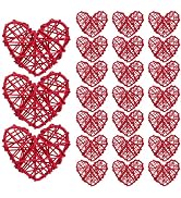 24 Count Heart Wicker Rattan Ornaments for Valentine Tree, Heart Shaped Small Red Christmas Ornam...