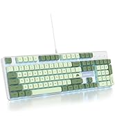 Owpkeenthy Full Size Mechanical Gaming Keyboard with Red Switch, Wired Green Matcha RGB Keyboard ...
