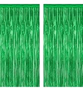 2 Pack Tinsel Backdrop, 3.28 FTx7.05 FT Green St Patricks Day Party Decorations, Metallic Backdro...