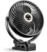 xasla 10000mAh Portable Clip On Fan With Light, 8 Inch Rechargeable Battery Operated Fan, 24H Lon...