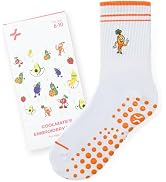 CoolMate Embroidered Pilates Socks with Grips for Women, Yoga Socks, Crew Non Slip Women for Work...