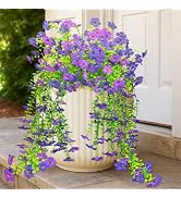 Evoio Artificial Hanging Flowers for Outdoors, 2PCS Faux Silk Daisy Outdoor Flowers UV Resistant ...