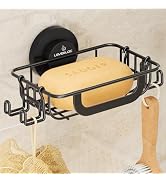 LEVERLOC Soap Dish for Shower with Hooks, Bar Soap Holder with Suction Cup, Soap Tray Rustproof S...