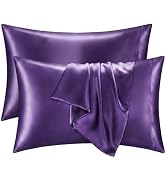Q&J Fabric Co. Satin Pillow Cases 2 Pack, Standard Size Similar to Silk Pillow Cases for Hair and...
