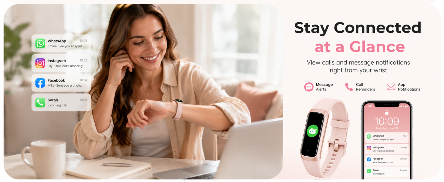 Smart fitness tracker with call, message and app notifications