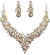 EVER FAITH Women's Crystal Elegant Bridal Floral Cluster Teardrop Statement Necklace Earrings Set