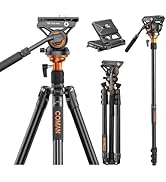COMAN 73" Camera Tripod with Fluid Head & Leveling Bowl, 22lb Payload, Portable Aluminium 2-in-1 ...